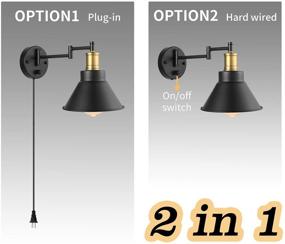 img 1 attached to Industrial Swing Arm Wall Lamp Plug-in - Bronze and Black Finish, On/Off Switch, UL Listed Bedroom Reading Lamp