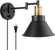 industrial swing arm wall lamp plug-in - bronze and black finish, on/off switch, ul listed bedroom reading lamp логотип