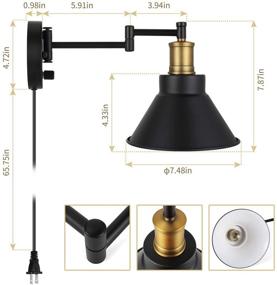 img 3 attached to Industrial Swing Arm Wall Lamp Plug-in - Bronze and Black Finish, On/Off Switch, UL Listed Bedroom Reading Lamp