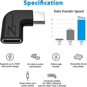 img 2 attached to 🔌 "Cellularize 3-Pack адаптеров USB C с низким профилем и 90-градусным углом поворота, с поддержкой быстрой зарядки 100W через PD - разъем Type C Мужской к Женскому для Thunderbolt 3 MacBook, Nintendo Switch, Samsung