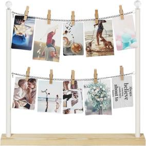 img 4 attached to 📷 J JACKCUBE DESIGN Wooden Collage Photo Clip Holder Stand with Metal Chain and 10 Wood Clips for Hanging Home Decoration, Cards, Artwork - MK676A