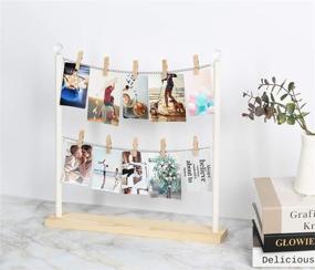 img 3 attached to 📷 J JACKCUBE DESIGN Wooden Collage Photo Clip Holder Stand with Metal Chain and 10 Wood Clips for Hanging Home Decoration, Cards, Artwork - MK676A