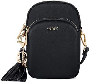 img 4 attached to Маленькая сумка через плечо TIBES для телефона: тройная молния, веганская кожаная сумка на плечо для женщин - легкая сумка и кошелек в одном.