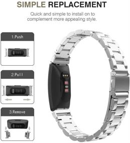 img 1 attached to 📿 MoKo Stainless Steel Watch Band for Fitbit Inspire/Inspire HR/Inspire 2 Smart Watch, Silver Metal Strap Replacement Bracelet Wristband with Watch Lugs