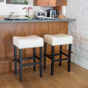 img 3 attached to 🪑 Top-Selling Set of 2 Lennox Backless Leather Bar Stools in White - Enhance SEO