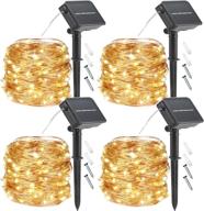 🌞 solar string lights outdoor: 4-pack 33ft 100 led super bright waterproof copper wire fairy lights for garden, patio, tree, party, wedding - warm white логотип