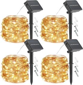 img 4 attached to 🌞 Solar String Lights Outdoor: 4-Pack 33FT 100 LED Super Bright Waterproof Copper Wire Fairy Lights for Garden, Patio, Tree, Party, Wedding - Warm White