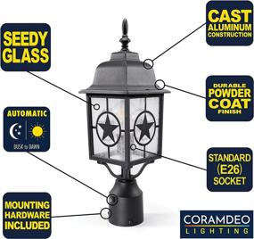 img 2 attached to 🌟 CORAMDEO Country Star Outdoor Dusk to Dawn Farmhouse Post Light with E26 Standard Socket in Black Powder Coat Cast Aluminum - Suitable for Wet Location and Gates, Entries, More