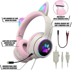 img 2 attached to 🎧 Mokata Gaming Headphones Wired 3.5mm Over Ear Cat LED Light Volume Limit 110-85 dB for Kids & Adults, Foldable Stereo Headset with Mic for PC TV PS4 Game Cellphone Laptop Pad, Beige White (Model H02)