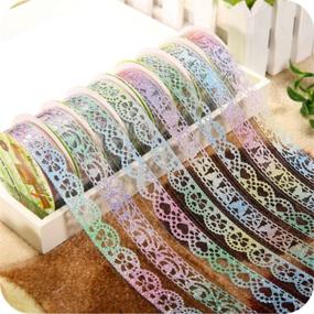 img 2 attached to 🎀 AKOAK 6 Rolls Bud Silk Stationery Stickers: Glittery Hollow Out Lace Tape for Colorful Decoration, Masking Tape for DIY Sticker Scrapbooking Tools