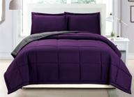 🛏 luxury reversible dark purple/grey comforter set with corner tab duvet insert: king/cal king, soft down alternative - 3 piece logo