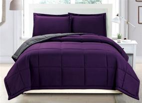 img 1 attached to 🛏 Luxury Reversible Dark Purple/Grey Comforter Set with Corner Tab Duvet Insert: King/Cal King, Soft Down Alternative - 3 Piece