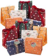 🎁 christmas gift bags 12pcs - kraft paper bags with assorted designs - gift wrapping kit including satin ribbon, jute twine, gift tag stickers - perfect for party favors and xmas presents logo