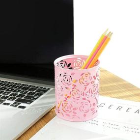 img 2 attached to 🌺 Coolrunner Metal Rose Flower Hollow Organizer: Perfect Pink Pen Pencil Pot & Makeup Brushes Holder