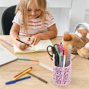 img 1 attached to 🌺 Coolrunner Metal Rose Flower Hollow Organizer: Perfect Pink Pen Pencil Pot & Makeup Brushes Holder