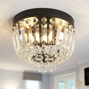 img 4 attached to 💡 CVKASH Black Modern Semi Flush Mount Chandelier, 2-Light Crystal Ceiling Light Fixture for Hallway, Bedroom, Dining Room, Entryway, Bathroom - Enhanced Ceiling Lighting