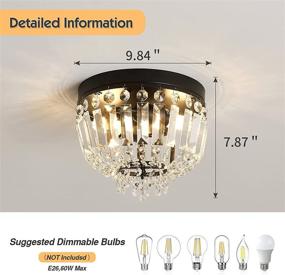 img 2 attached to 💡 CVKASH Black Modern Semi Flush Mount Chandelier, 2-Light Crystal Ceiling Light Fixture for Hallway, Bedroom, Dining Room, Entryway, Bathroom - Enhanced Ceiling Lighting