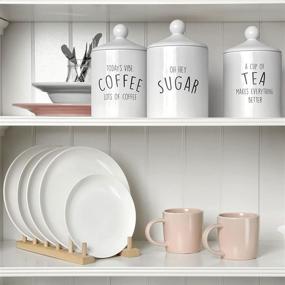 img 2 attached to Barnyard Designs Airtight Ceramic Kitchen Canister Set with Lid - Decorative Storage Containers for Coffee, Sugar, and Tea - Rustic Farmhouse Ivory Decor - 3-Piece Canister Set for Kitchen Counter