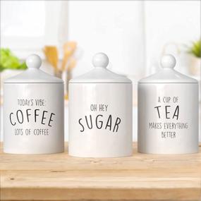 img 3 attached to Barnyard Designs Airtight Ceramic Kitchen Canister Set with Lid - Decorative Storage Containers for Coffee, Sugar, and Tea - Rustic Farmhouse Ivory Decor - 3-Piece Canister Set for Kitchen Counter