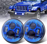 dot 7 inch round led headlights compatible with jeep wrangler jk tj lj cj hummber h1 h2 (blue) logo