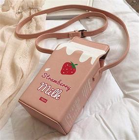 img 1 attached to Fashionable Faux Leather Milk Box Crossbody Bag with Printed Drink Bottle - Perfect for Women and Girls