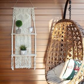 img 1 attached to 🌿 Boho Macrame Wall Hanging Shelf - 20 x 43 Inches - Wood Floating Shelves for Plants and Storage - Handmade Macrame Cotton Rope - Double Shelf Design - La Boheme