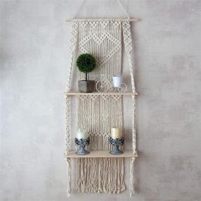 img 4 attached to 🌿 Boho Macrame Wall Hanging Shelf - 20 x 43 Inches - Wood Floating Shelves for Plants and Storage - Handmade Macrame Cotton Rope - Double Shelf Design - La Boheme