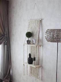 img 3 attached to 🌿 Boho Macrame Wall Hanging Shelf - 20 x 43 Inches - Wood Floating Shelves for Plants and Storage - Handmade Macrame Cotton Rope - Double Shelf Design - La Boheme