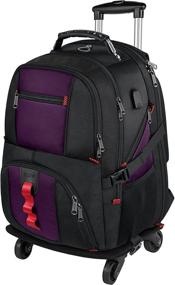 img 1 attached to 🎒 YOREPEK Rolling Backpack with Wheels: 17" Wheeled Roller Rucksack for Travel, Business & College - Purple