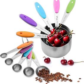 img 4 attached to Ultimate 10-Piece set: Colorful Stainless Steel Measuring Cups & Spoons - Liquid & Dry - Pyrex Kitchen Baking Supplies