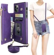 👜 bocasal crossbody wallet case for iphone 11 pro - purple: card holder, zipper slot, shockproof purse cover & removable strap - 5.8 inch logo