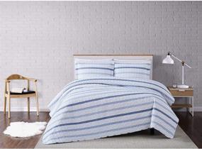 img 3 attached to 🛏️ Full/Queen White/Blue Truly Soft Everyday Waffle Stripe Quilt Set - Relax in Style!