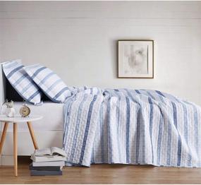 img 2 attached to 🛏️ Full/Queen White/Blue Truly Soft Everyday Waffle Stripe Quilt Set - Relax in Style!