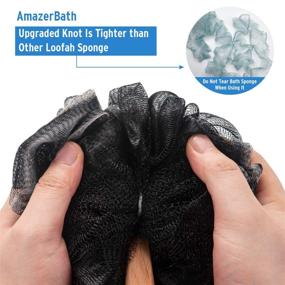 img 2 attached to 🛀 AmazerBath Black Loofah Back Scrubber with Long Wooden Handle - Ultimate Shower Sponge for Men and Women