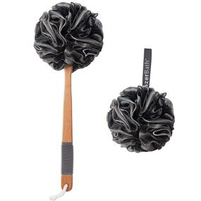 img 4 attached to 🛀 AmazerBath Black Loofah Back Scrubber with Long Wooden Handle - Ultimate Shower Sponge for Men and Women