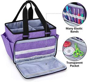 img 2 attached to YARWO Sewing Accessories Organizer: Craft Storage Tote Bag with 🧵 Pockets for Supplies, Purple - Time-Saving Solution for Sewing & Crafts