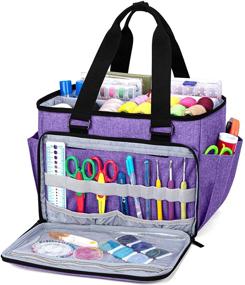 img 4 attached to YARWO Sewing Accessories Organizer: Craft Storage Tote Bag with 🧵 Pockets for Supplies, Purple - Time-Saving Solution for Sewing & Crafts