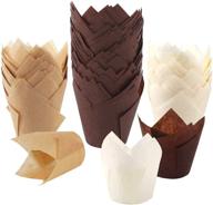 baking in style: 200pcs bakhuk tulip cupcake baking cups - rustic wrapper in brown, white, and nature colors logo