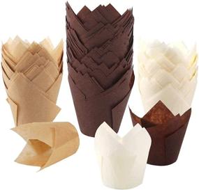 img 4 attached to Baking in Style: 200pcs BAKHUK Tulip Cupcake Baking Cups - Rustic Wrapper in Brown, White, and Nature Colors