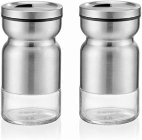 img 4 attached to IDEALCRAFT Salt and Pepper Shaker Set - 2 Pack 💫 Stainless Steel Shakers with Adjustable Pour Holes for Perfect Seasoning - Silver