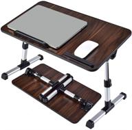 🛏️ adjustable lap desk for bed - portable laptop desk with foldable legs for eating, working, writing, drawing movie on bed - mahogany finish logo