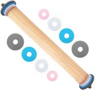 🥖 gorilla grip adjustable dough roller rolling pin, premium solid beechwood with removable thickness rings for accurate dough measurement - professional baking utensil for pies, pizza, and more - gray, pink, white, aqua logo