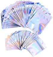 🌈 50-piece medium & large holographic foil pouch bags: resealable smell proof bags for party food, jewelry, lip gloss, eyelashes, candy, and more logo