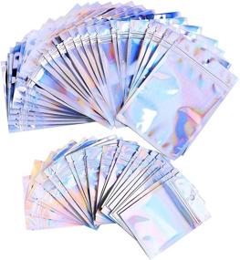 img 4 attached to 🌈 50-Piece Medium & Large Holographic Foil Pouch Bags: Resealable Smell Proof Bags for Party Food, Jewelry, Lip Gloss, Eyelashes, Candy, and More