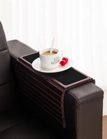 img 4 attached to 🛋️ Flexible and Foldable Bamboo Wood Sofa Arm Tray Table for Couch - Perfect for Drinks, Snacks, Remote Control, or Phone - Ideal Couch Armrest Tray