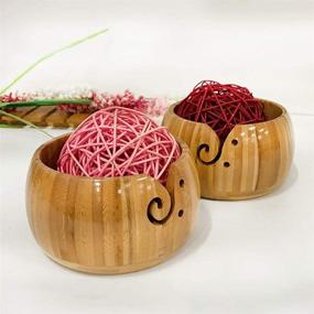 img 2 attached to 🧶 Ahageek Wood Knitting Bowl: Elegant Wool Storage Organizer with Lid
