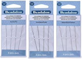 img 1 attached to 💉 Beadalon Collapsible Eye Needles - 3 Packs of 2.5 Fine, Medium & Heavy - 12 Needles Total (4pcs/pk) - Convenient Rigid Pak TM Mailer Included
