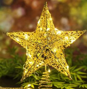 img 2 attached to 🌟 Callenbach LED Metal Star Lighted Christmas Tree Topper – 10 inch Golden Xmas Decorations with Glitter Ornaments