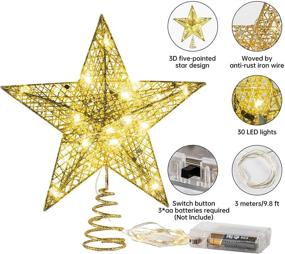 img 3 attached to 🌟 Callenbach LED Metal Star Lighted Christmas Tree Topper – 10 inch Golden Xmas Decorations with Glitter Ornaments