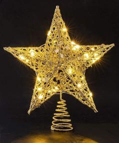 img 1 attached to 🌟 Callenbach LED Metal Star Lighted Christmas Tree Topper – 10 inch Golden Xmas Decorations with Glitter Ornaments